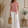 CAMISETA DE RAYAS CON NUDO LATERAL – ESTILO CASUAL Y FAVORECEDOR 01861