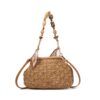 BOLSO DE RAFIA NATURAL CON PAÑUELO DECORATIVO Y BANDOLERA 0255