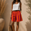PANTALÓN CORTO DE RAYAS CON CINTURÓN 50843