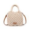 BOLSO TRENZADO BEIGE CON ASA Y BANDOLERA AJUSTABLE 1980