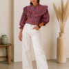 CAMISA ESTAMPADA DE RAYAS CON VOLANTE 33200