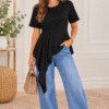 CAMISETA DE ALGODON ASIMETRICA CON PLIEGUES 0580